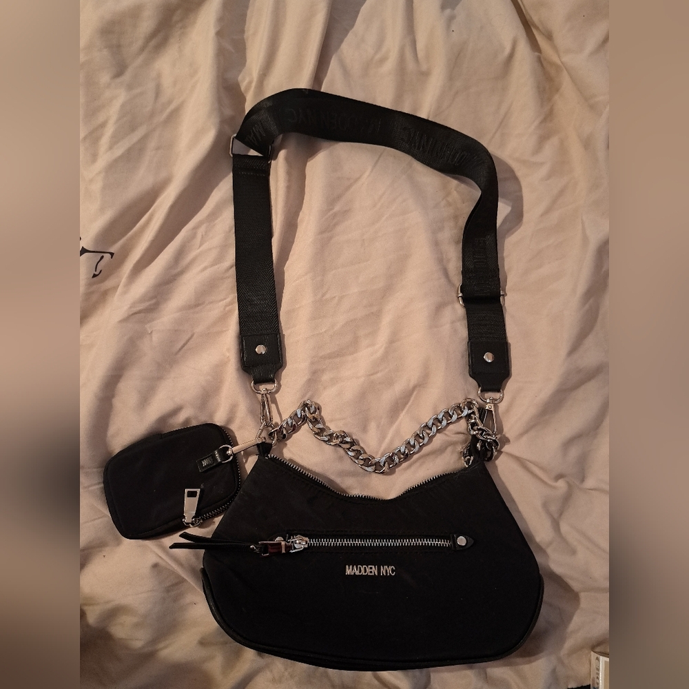 Madden NYC Black Shoulder Bag with Chain